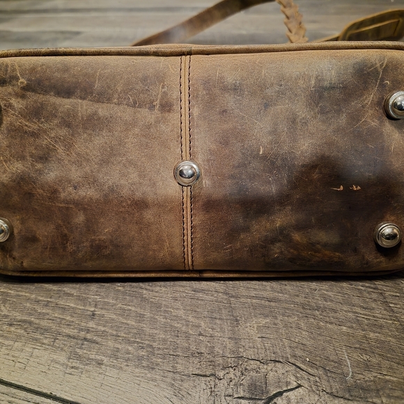 Distressed Leather Artisan Patterned Brown and Black Shoulder Bag - Picture 14 of 14